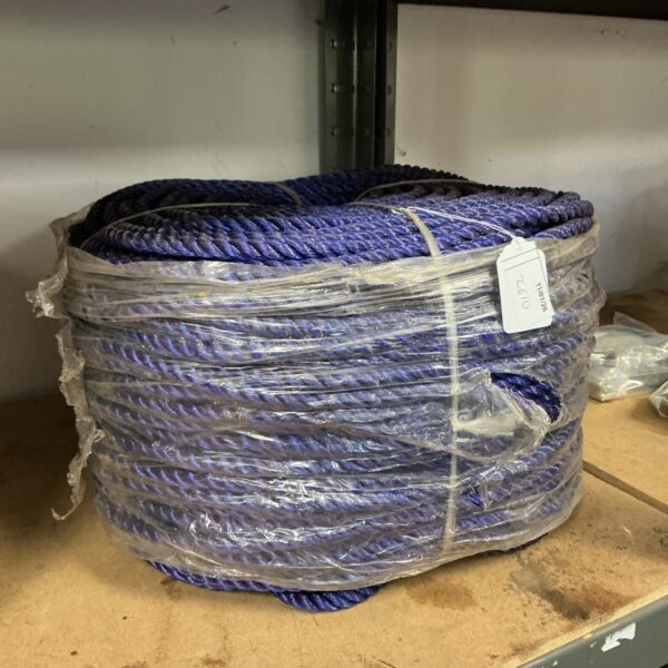 Close-up of a blue rope reel, showing braided texture.