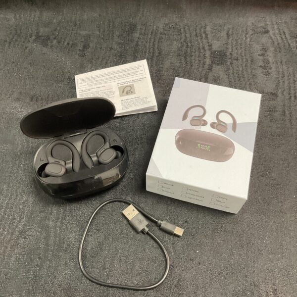 New Bluetooth earphones with touch control for wireless audio listening.