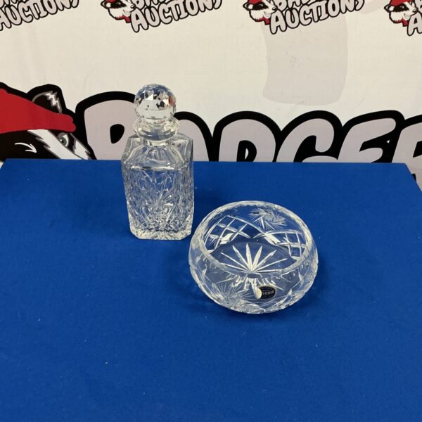 Vintage Bohemian crystal decanter with detailed cut glass.
