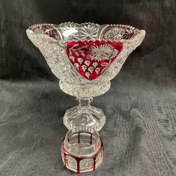 Vintage Bohemian glass bowl with red cut glass detailing.