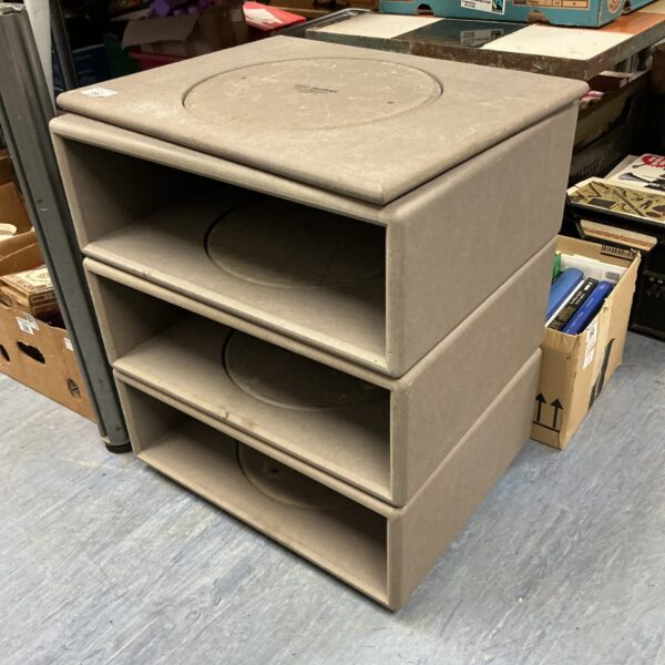 Set of three vintage Burton storage units for home storage.