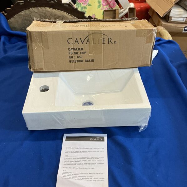 Cavalier model IMP ceramic wash basin in original packaging.