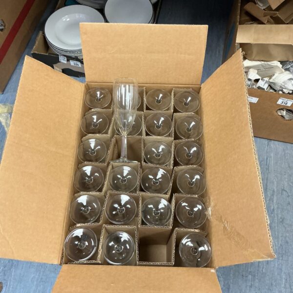 Boxed set of 48 champagne glasses for celebrations and parties.