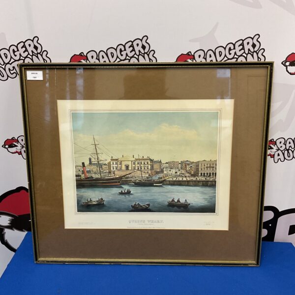 Framed Charles Troedel print of Queens Wharf, Yarrawarra 1864.