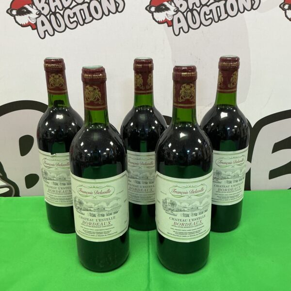 Five bottles of 2005 Chateau L’Estelle Bordeaux red wine.