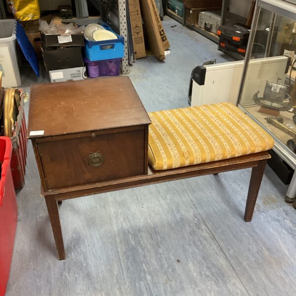 Vintage Chippy Heath telephone table with lift-top storage.