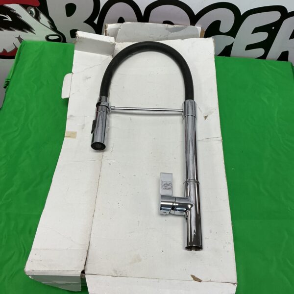 Chrome kitchen mixer tap with swivel spout for modern sinks.