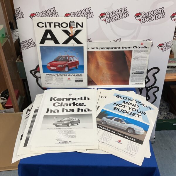 Vintage Citroen AX posters, a collection of car advertising.