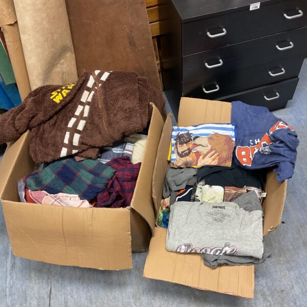 Mixed clothing lot with star onesie and NFL t-shirt.
