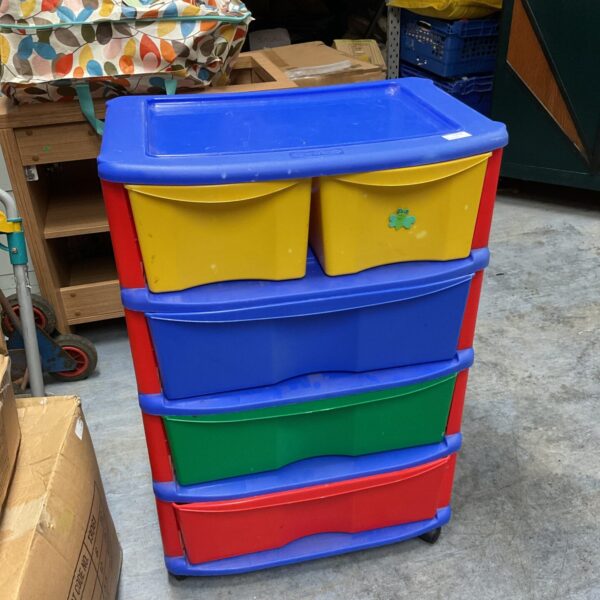 Colourful vintage Contico craft drawer unit for storage and organisation.