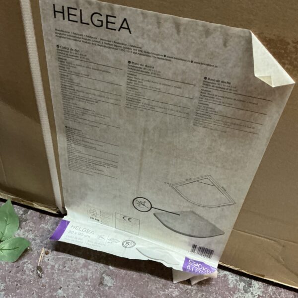 White Cooke and Lewis Helgea quadrant shower tray, 90x90cm.