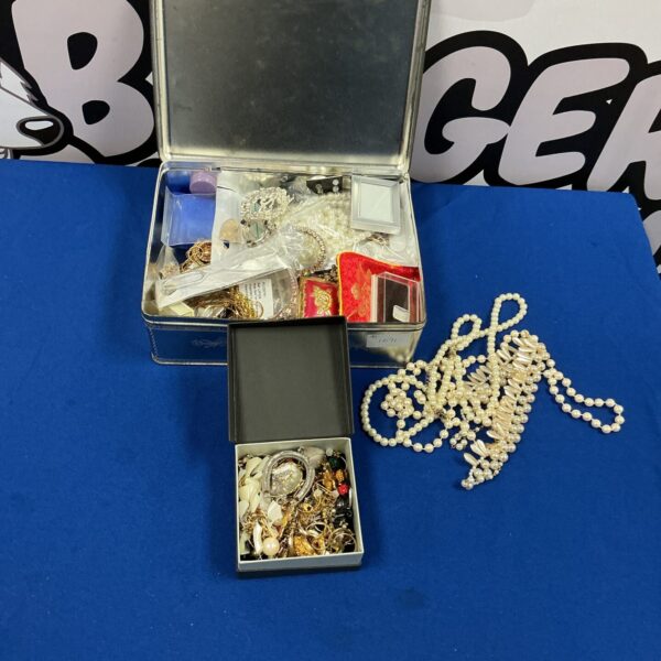 Assorted costume jewellery lot with necklaces and earrings.