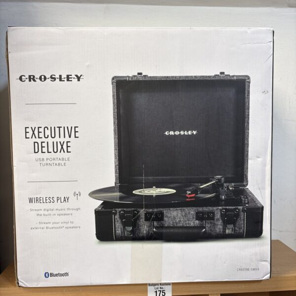 Vintage-style Crawley portable Bluetooth turntable with USB connectivity.