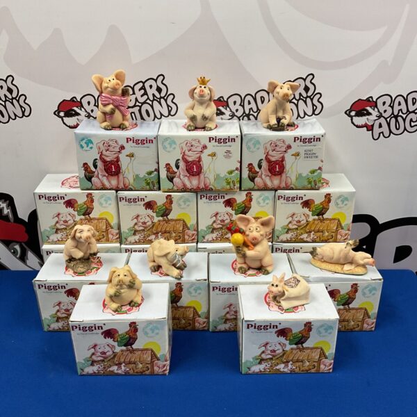 Boxed David Corbridge Piggin ornaments collection for collectors.