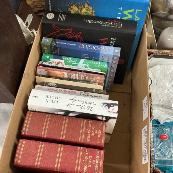 Vintage books including David Lloyd George's War Memories, a historical collection.