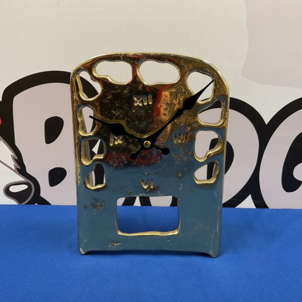David Marshall perforated brass clock, mid century modern design.