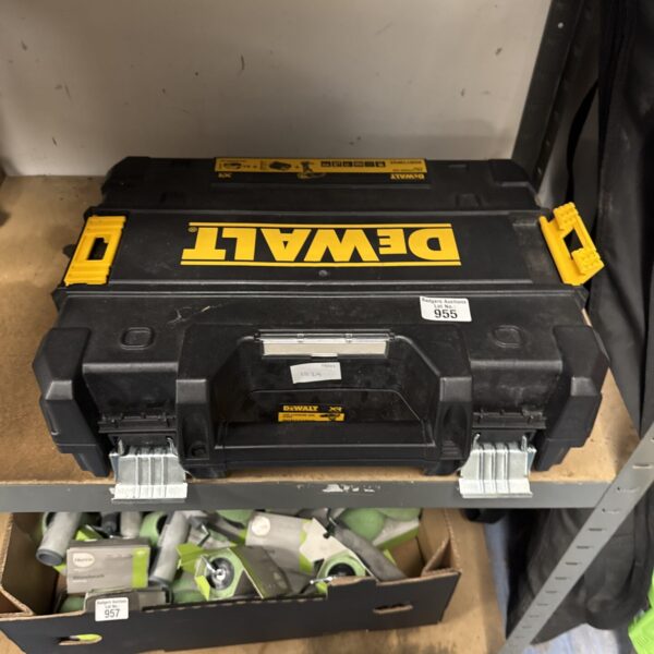 Empty Dewalt XR drill case for tool storage.
