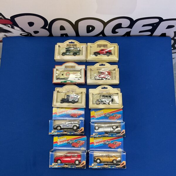 Lot of ten diecast model cars, including Days Gone and Super Racers.