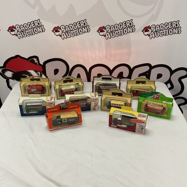 Diecast model collection featuring Days Gone, Trackside, 7Up and RadioTimes models.