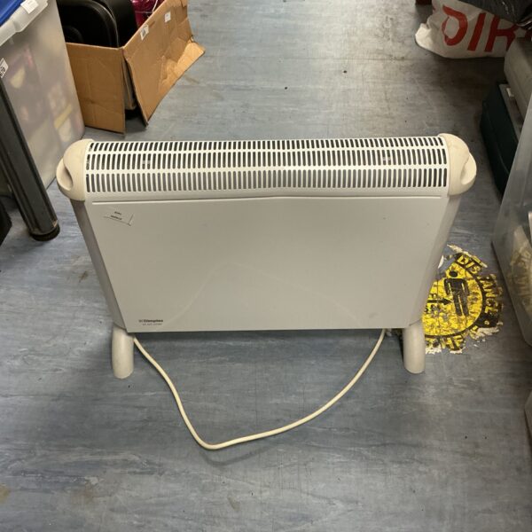 Front view of a white Dimplex 2kw electric heater.