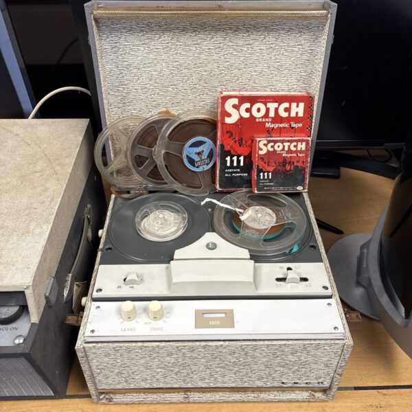 Vintage Ecko reel to reel tape recorder with reels.