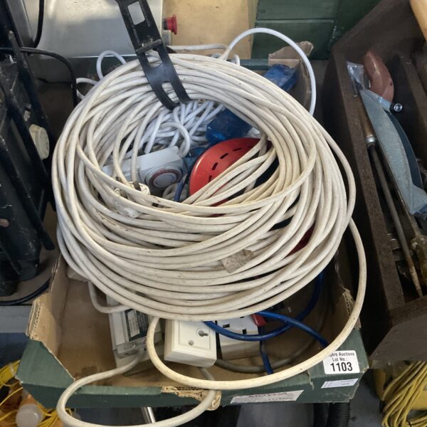 Mixed lot of electrical extension leads and timers for sale.