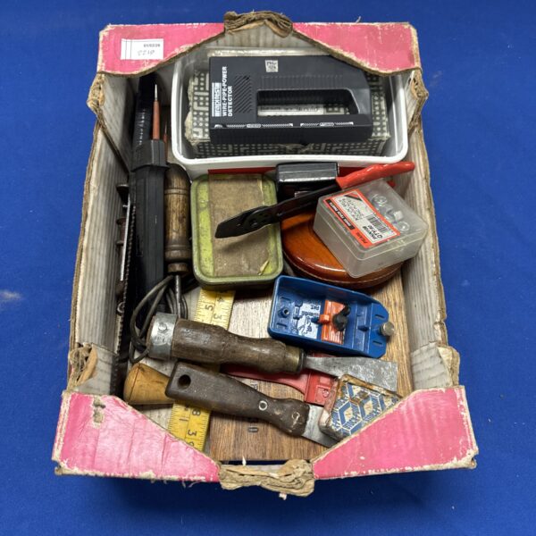 Vintage electrical test meter lot with tools and probe.