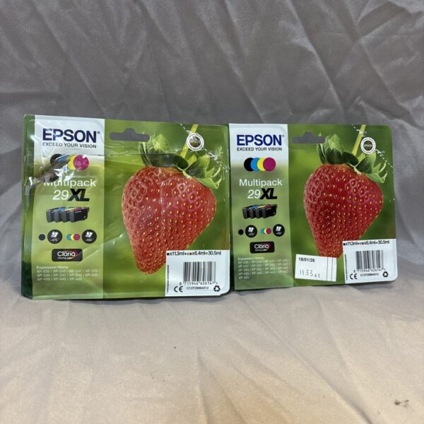 Two unopened Epson 29XL black ink multi packs for printers.