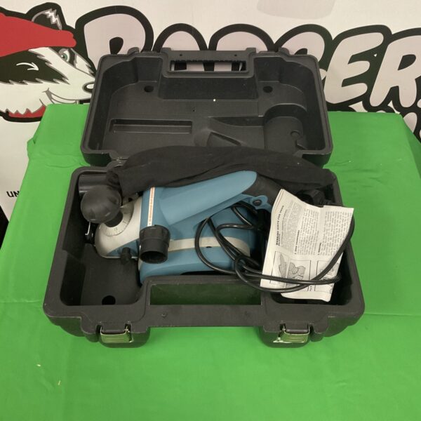Erbauer electric planer in a black carrying case, woodworking tool.