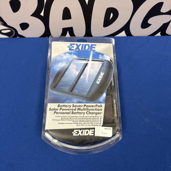 Front view of vintage Exide solar powered multi charger.