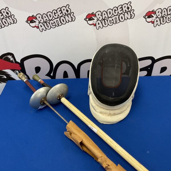 Vintage fencing epee and mask set by Leon Paul.