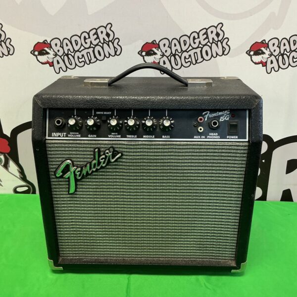 Fender Frontman 15G guitar amplifier, black, front view.