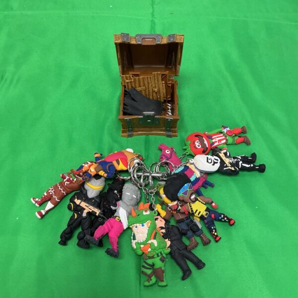 Fortnite keyrings bundle with loot chest for collectors.