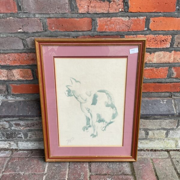 Vintage framed dog artwork signed JMP, a charming animal art print.
