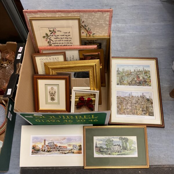 Mixed lot of framed prints and artwork including London scenes.