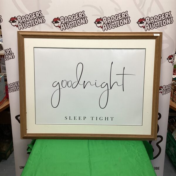 Vintage framed "sleep tight" picture for bedroom wall decor.