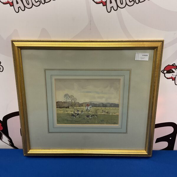 Signed G Johnson watercolour painting of a hunt scene with hounds.