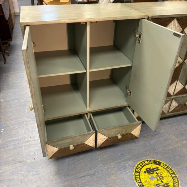 Side view of modern geometric pattern cabinet.