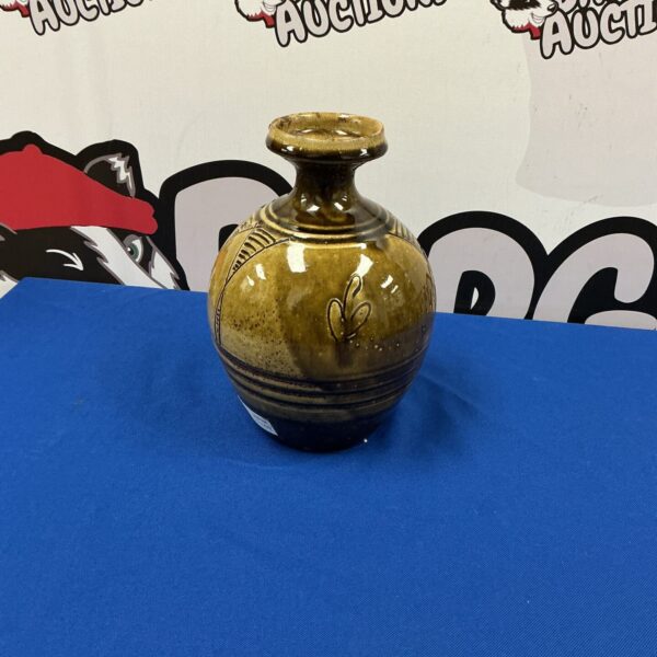 Earth-toned glazed pottery vase, handmade studio pottery.