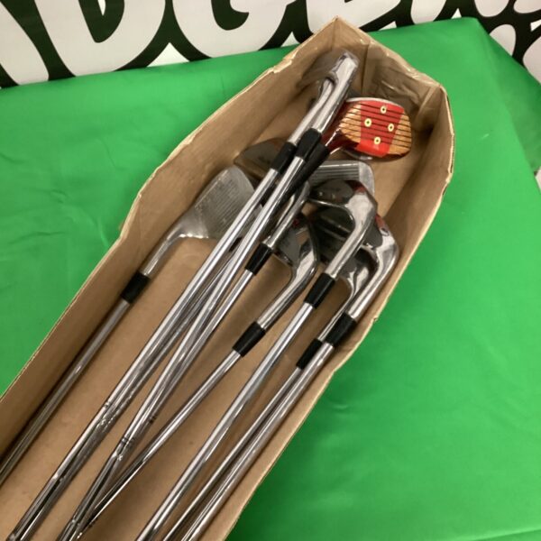 Vintage golf club set in cardboard box, Sam XL Power.