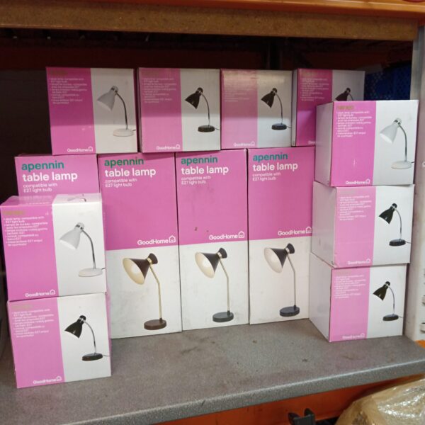 Lot of fourteen goodhome apennin and narajo table lamps in black.