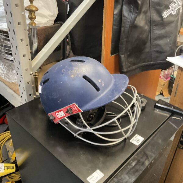 Blue Gunn & Moore junior cricket helmet for youth players.