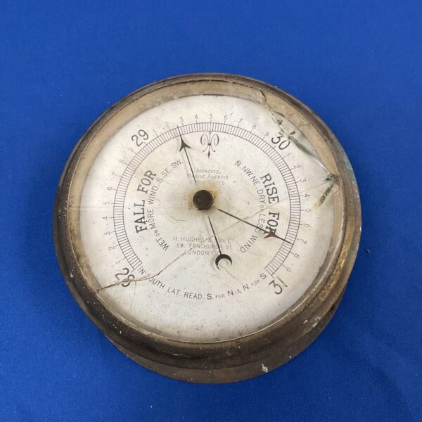 Vintage H Hughes & Son marine aneroid barometer for restoration.