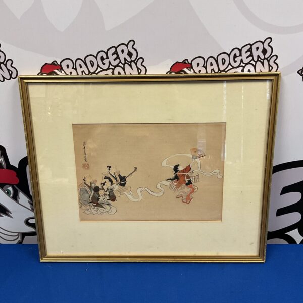 Vintage Hanabusa Itcho woodblock print of the nunozarashi dance.