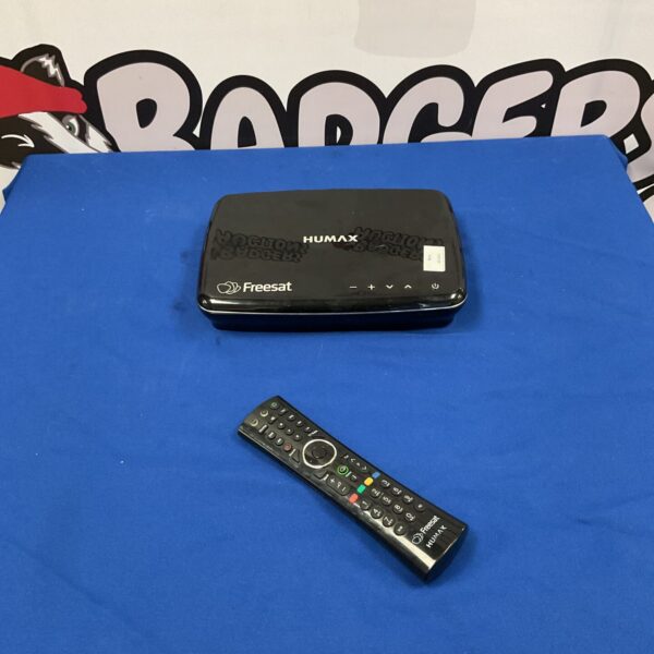 Black Humax HDR-1000S Freesat box with remote control.