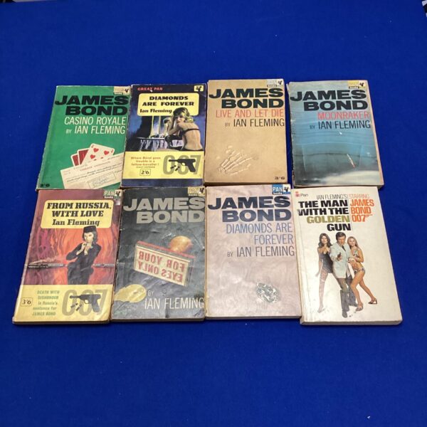 Vintage Ian Fleming James Bond paperback book lot for collectors.