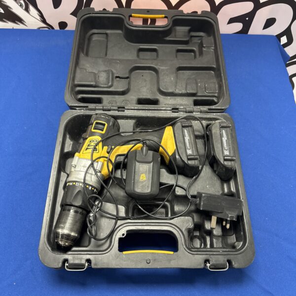 JCB cordless drill set in carrying case, with batteries and charger.