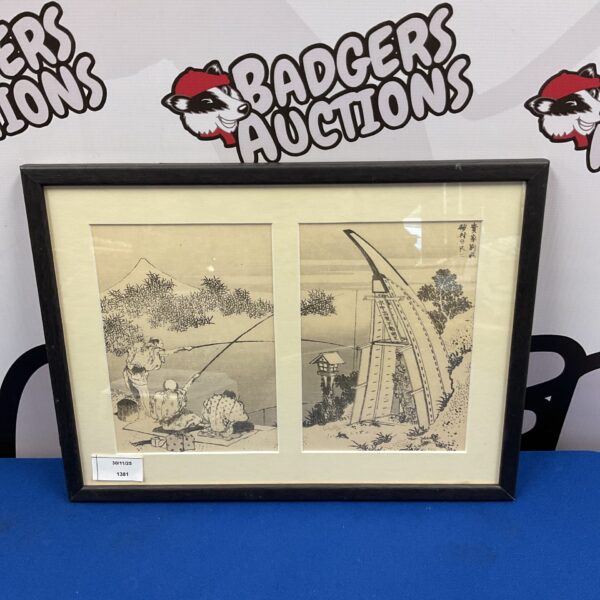 Vintage 1849 Katsushika Hokusai Fuji print, “A Noble’s Villa” scene.