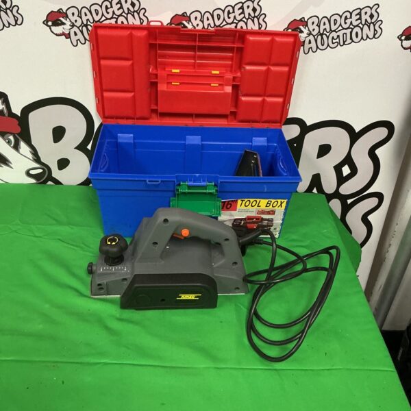 Vintage Kinross electric wood planer with included accessories.