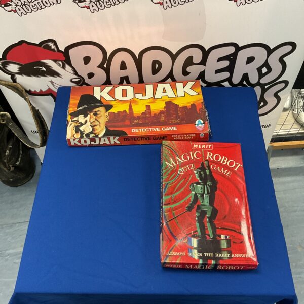 Vintage Kojak and Merit board games from the 1970s.